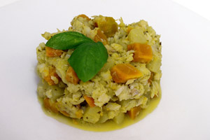 Baccalà al pesto con patate e zucca