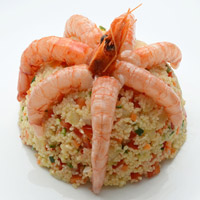 Cous cous con verdure e crudo di gamberi rossi