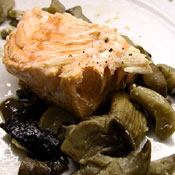 Trancio di salmone ai funghi Plerotus